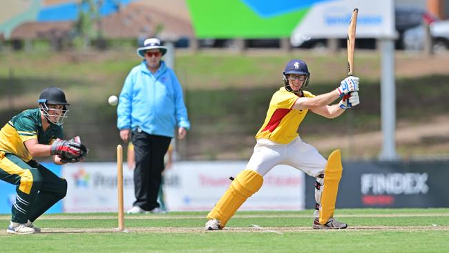 Lewis Hyland batting for the Bellarine Peninsula Cricket Association against Sunraysia in the Melbourne Country Week Division 3 Grand Final in 2020. Picture: Stephen Harman