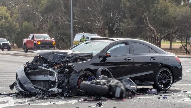 The 25-year-old motorbike rider was taken to hospital with serious injuries. Picture: Taylor Mason