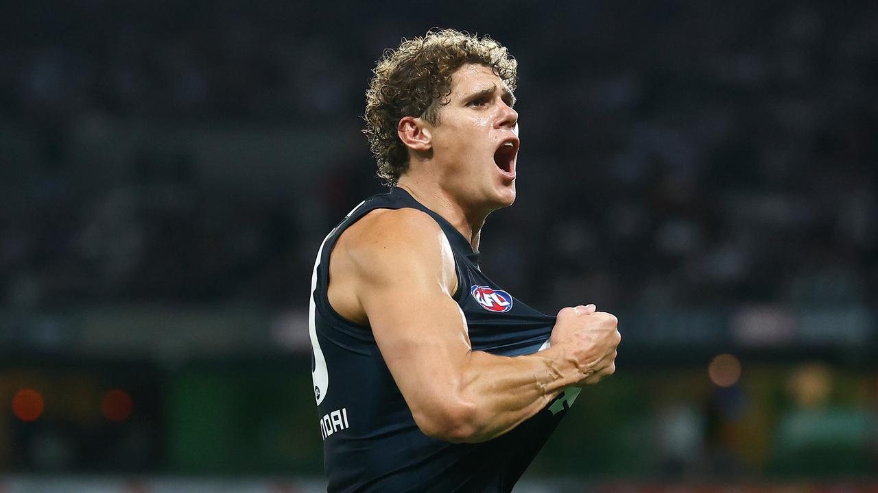 Charlie Curnow kicked a bag of six. Picture: Michael Willson/AFL Photos via Getty Images