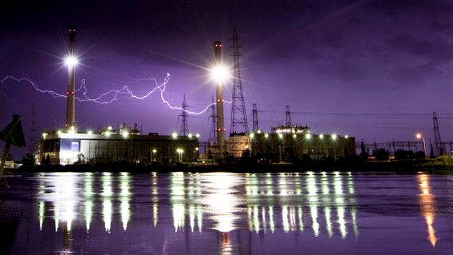 Lightning over the Torrens Island power station. Picture: Ben Goode.