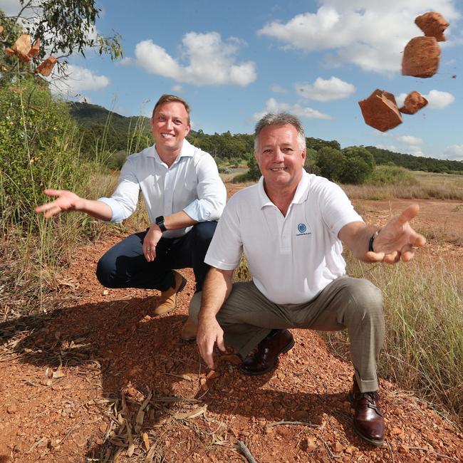 Deputy Premier Steven Miles and Oceania Biofuels CEO Mike Everton announcing launch of $500m biofuels plant at Gladstone. Picture: Supplied