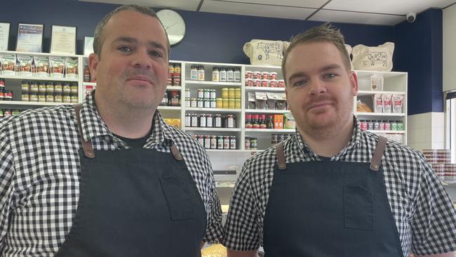 Beef Bullion Butchers owner Cameron Potts with fellow butcher Kyle Thompson.