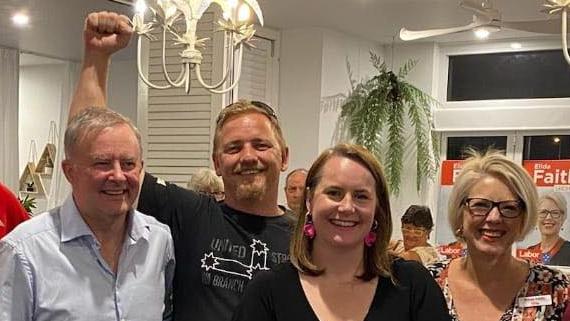 Maritime Union of Australia organiser Dave Ly with Opposition Leader Anthony Albanese, Senator Nita Green and Leichhardt candidate Elida Faith. Picture: Supplied