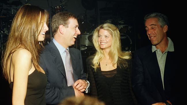 Melania Trump, Prince Andrew, Gwendolyn Beck and Jeffrey Epstein at a party at the Mar-a-Lago club in February 2000. Picture: Davidoff Studios/Getty Images