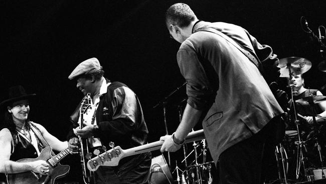 Bono, B.B. King, Adam Clayton and Larry Mullen Jr on stage during the Lovetown tour. Picture: Independent News and Media/Getty Images.