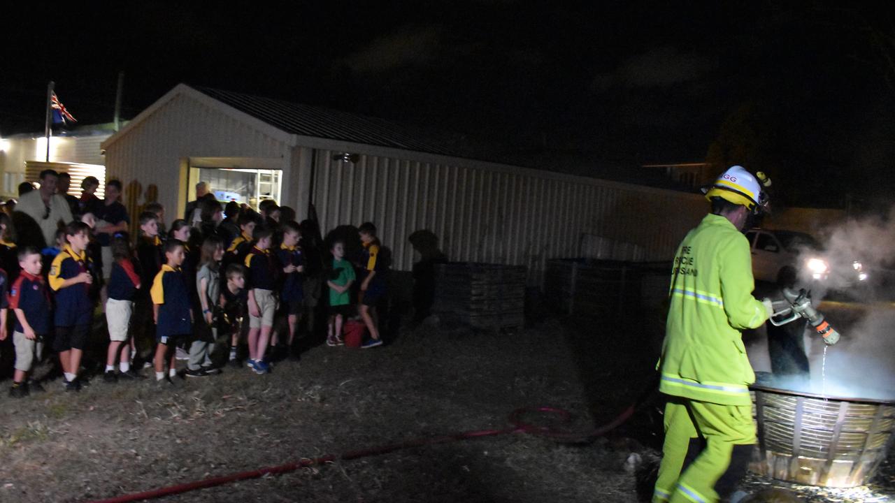 Rockhampton police officers and fire crews visited the Mount Archer Scout Group on Wednesday March 3, 2021. Photos: Vanessa Jarrett