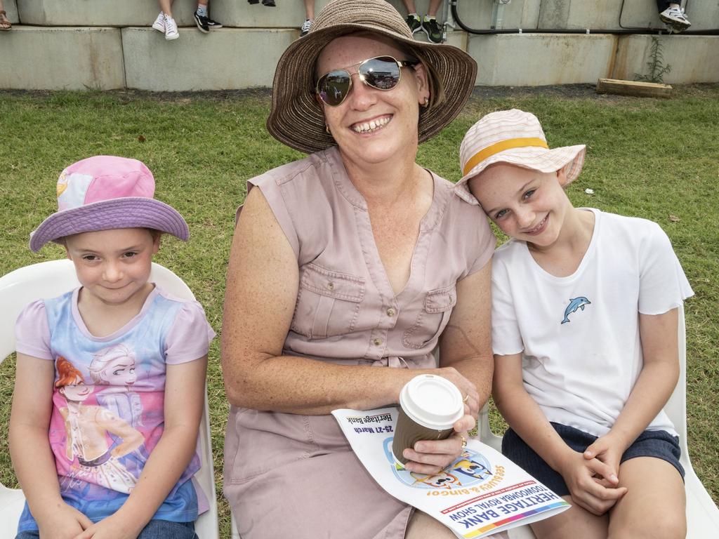 (from left) Niamh Massurit, Juanita Fleming and Ryleigh Massurit at the Toowoomba Royal Show. Saturday, March 26, 2022. Picture: Nev Madsen.