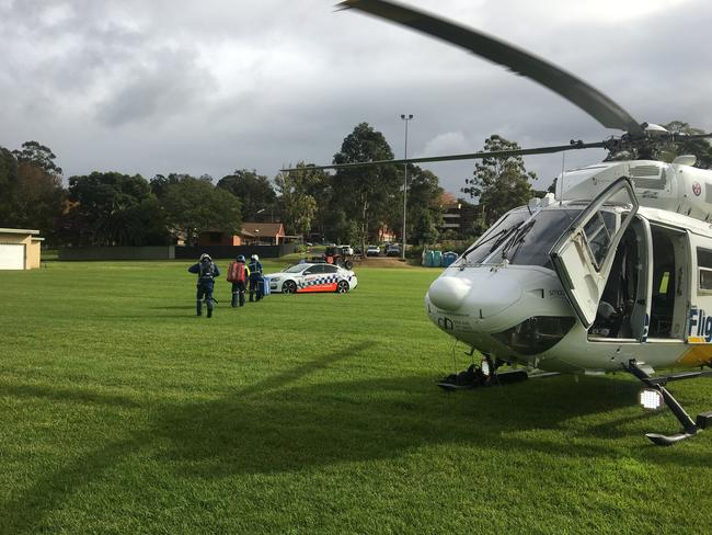 Man falls hits head in Eastwood. CareFlight specialist treat man on scene.