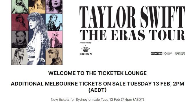 Grab of Ticketek lounge waiting page for Taylor Swift tickets. Picture: Supplied