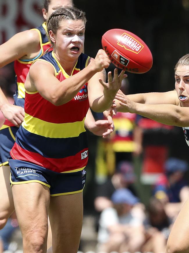 Geelong found Crows midfielder Anne Hatchard difficult to contain. Picture: SARAH REED