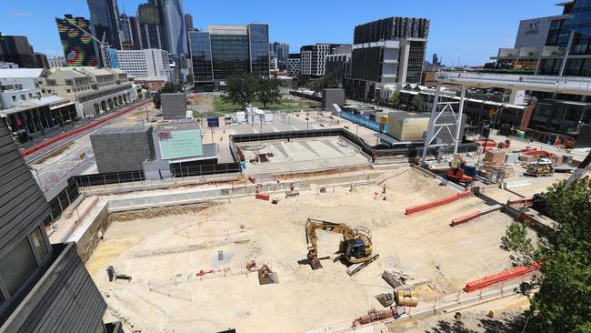 Construction at the site of the Parkville station. Picture: Alex Coppel