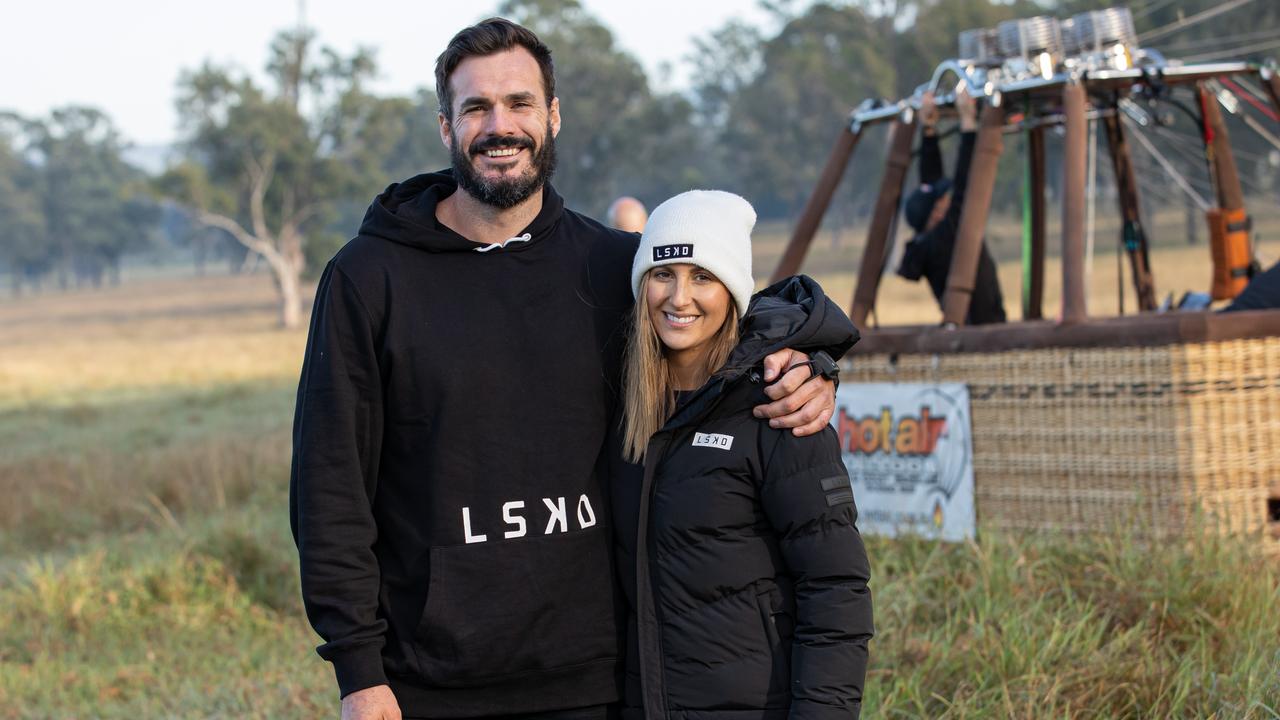 Locky Gilbert, with girlfriend Irena Srbinovska, in the Gold Coast Hinterland in local Gold Coast activewear brand, LSKD.