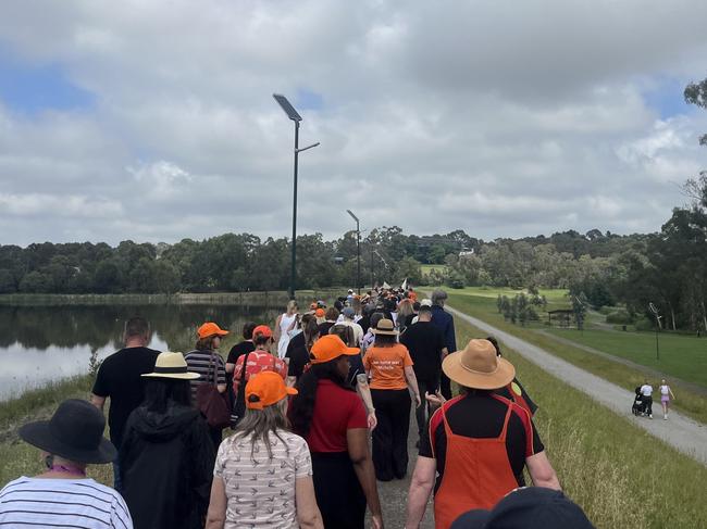 The group walked around Lillydale Lake on Tuesday morning. Picture: Erin Constable