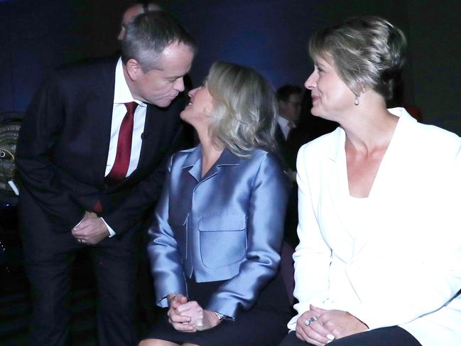 Bill Shorten kisses his wife Chloe Shorten before the start of the forum. Picture: Gary Ramage/News Corp Australia