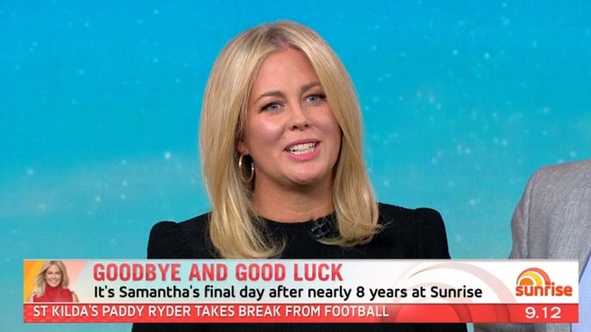 Sam pictured during her last day hosting Sunrise in March. Picture: Sunrise/Channel 7