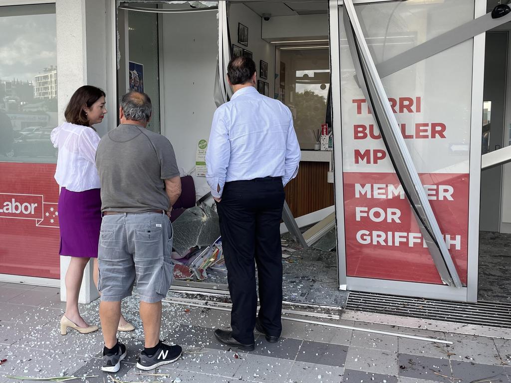 Member for Griffith Terri Butler outside her office following the incident.