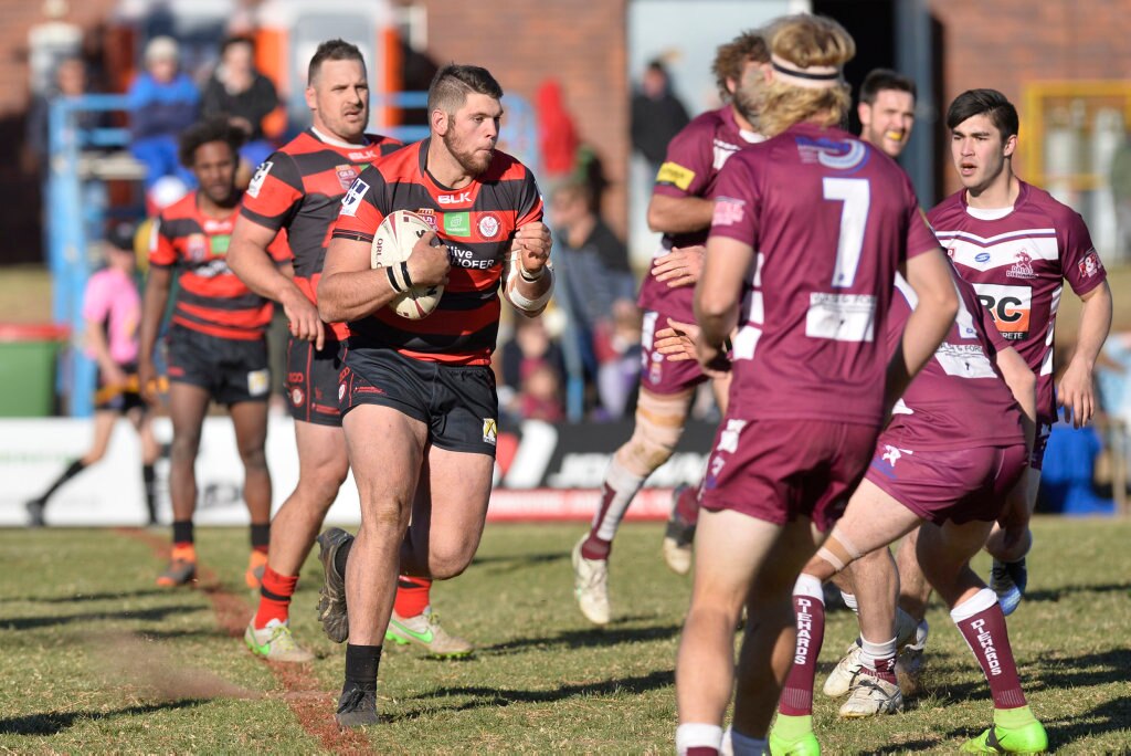 Ben Atkins for Valleys Roosters against Dalby Diehards in TRL Premiership qualifying final rugby league at Glenholme Park, Sunday, August 12, 2018. Picture: Kevin Farmer