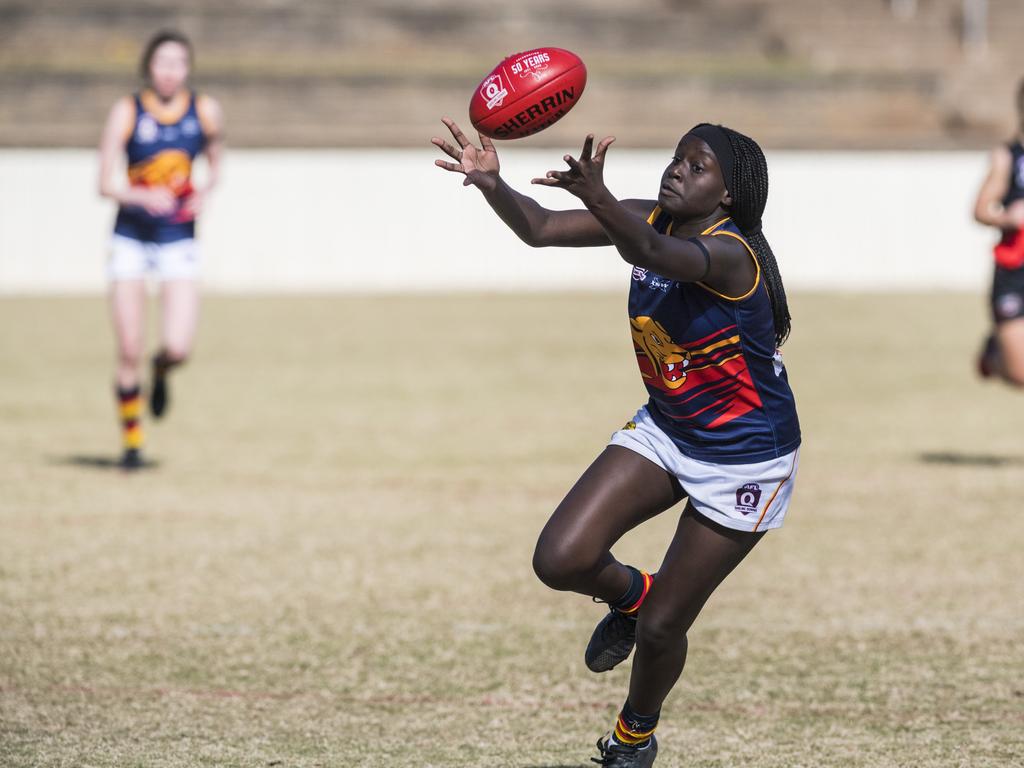 Brittany Ladu of University against South Toowoomba in AFL Darling Downs senior women's round 9 at Heritage Oval, Saturday, June 19, 2021. Picture: Kevin Farmer