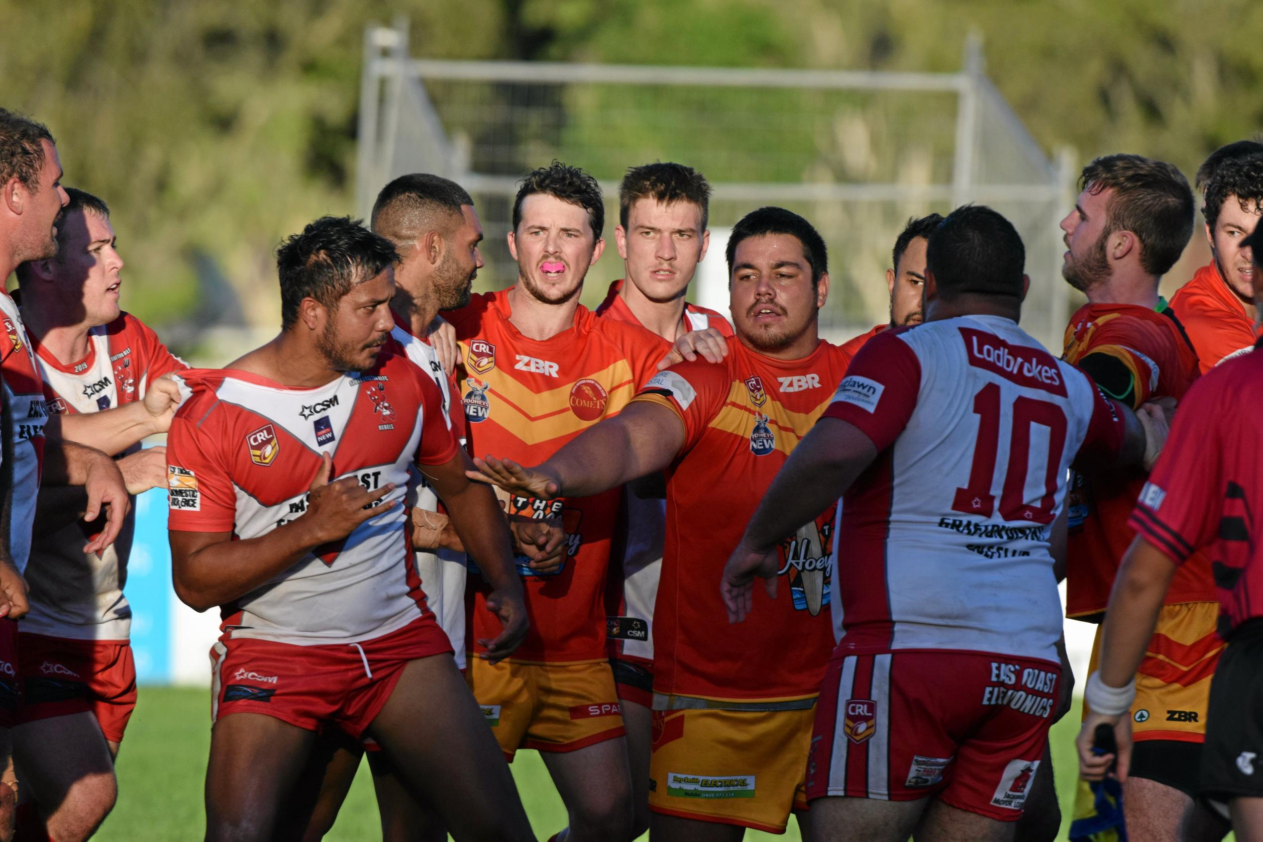 The Coffs Harbour Comets v South Grafton Rebels game had to be stopped early after numerous fights broke out and players were sent from the field.