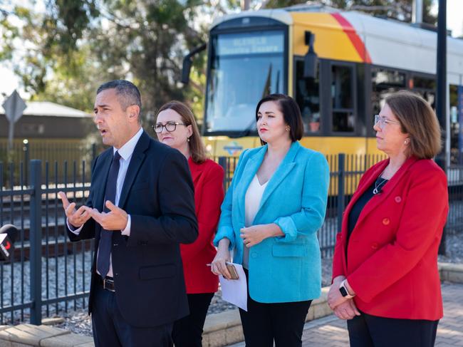 Tom Koutsantonis MP,   Louise Miller-Frost,  Labor candidate for Boothby Jayne Stinson MP  and Catherine King MP at the announcement on funding for Marion Road between Anzac Highway and Cross Road including removing the level crossing Picture: Supplied