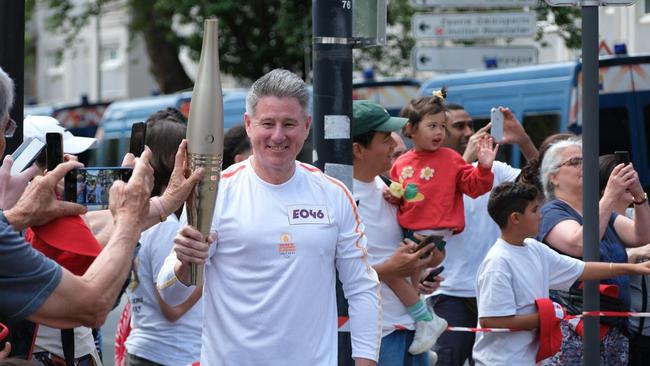 Nine boss Mike Sneesby agreed to be a torchbearer for the Paris Olympic Games. Picture: Jacquelin Magnay