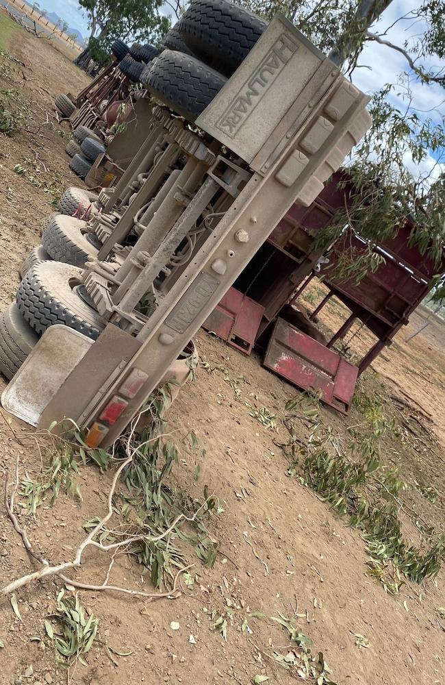 A road train carrying more than 100 cattle crashed on Turrawulla Rd near Hail Creek on January 20, 2022. The Nebo driver has been charged with drug-driving, possession of a drug utensil and driving without due care and attention.