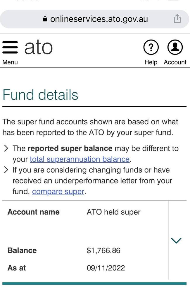 The Bel & Brio employee said his superannuation balance should sit closer to $35,000, instead he has only accumulated $1766. Picture: Supplied