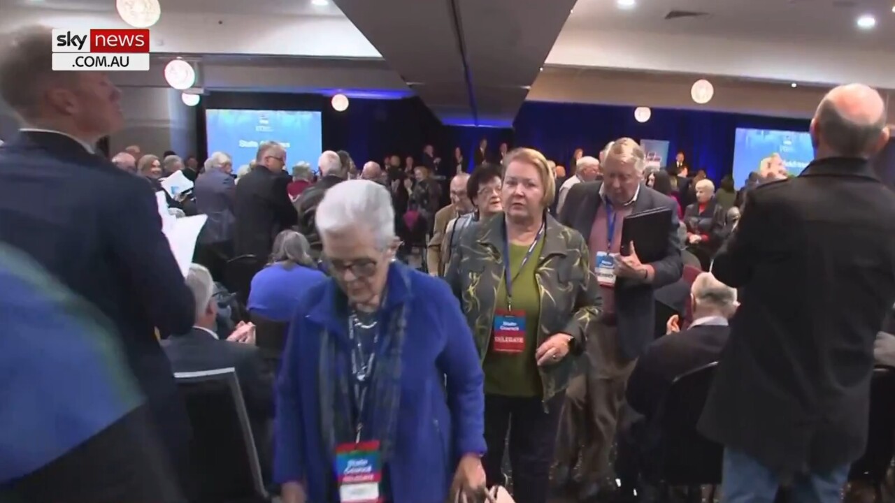 Members walk out during John Pesutto's speech at state council meeting