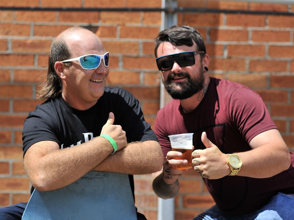 Participant are seen during Mulletfest, a special event designed to celebrate the hairstyle that's all about business at the front, party at the back, at Chelmsford Hotel in Kurri Kurri, NSW. (AAP Image/Perry Duffin) 