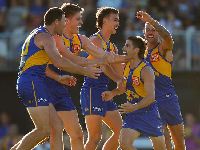 Tell the West Coast Eagles that pre-season games don’t matter, after a tight win over North Melbourne which will provide a boost of confidence. Picture: Getty Images