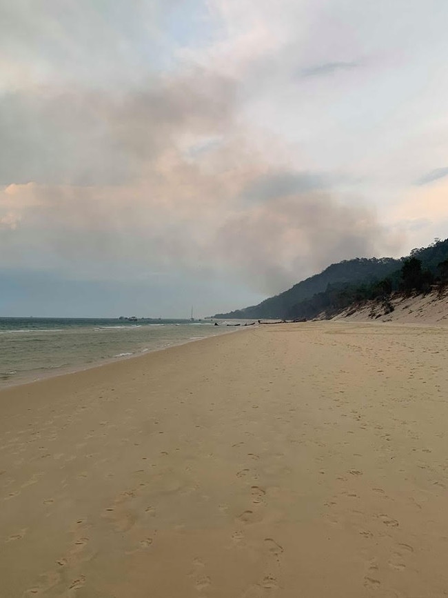 Smoke billows out from a bushfire on Moreton Island. Picture: Shelley Dale