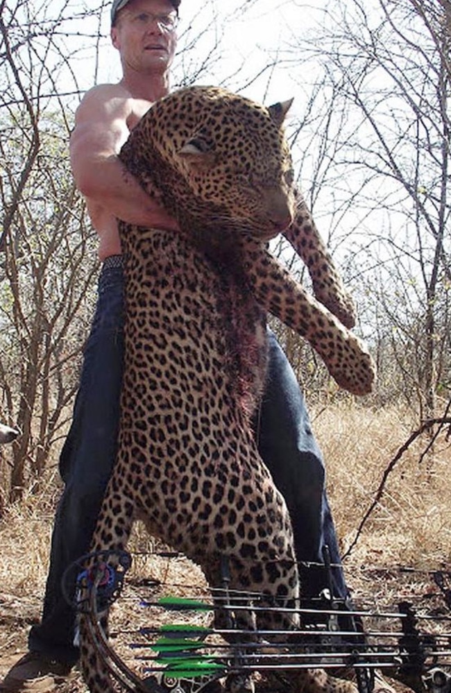 Big-game hunter ... Walter Palmer with a leopard he killed in Zimbabwe. Picture: Facebook/Trophy Hunt America