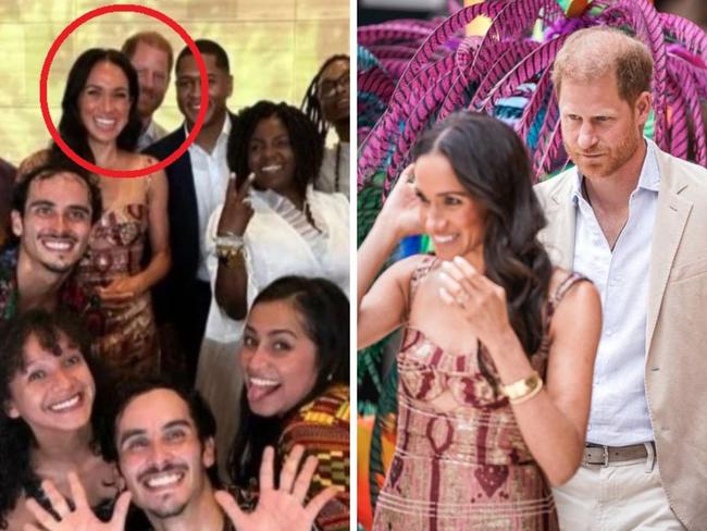 Prince Harry played second fidle to wife Meghan during their COlombia tour. Pictures: X, Getty