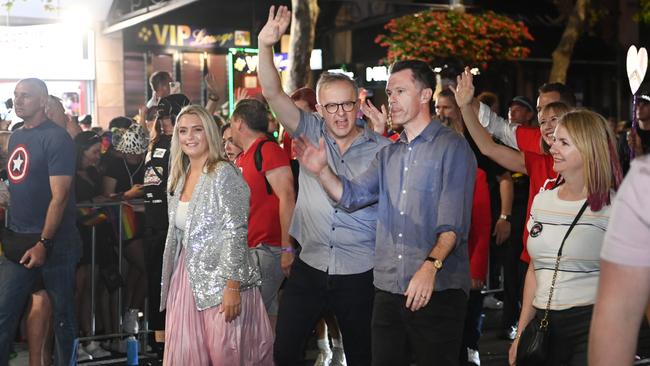 Prime Minister Anthony Albanese and NSW Premier Chris Minns walked in this year’s Mardi Gras parade. Picture: NCA NewsWire / Jeremy Piper