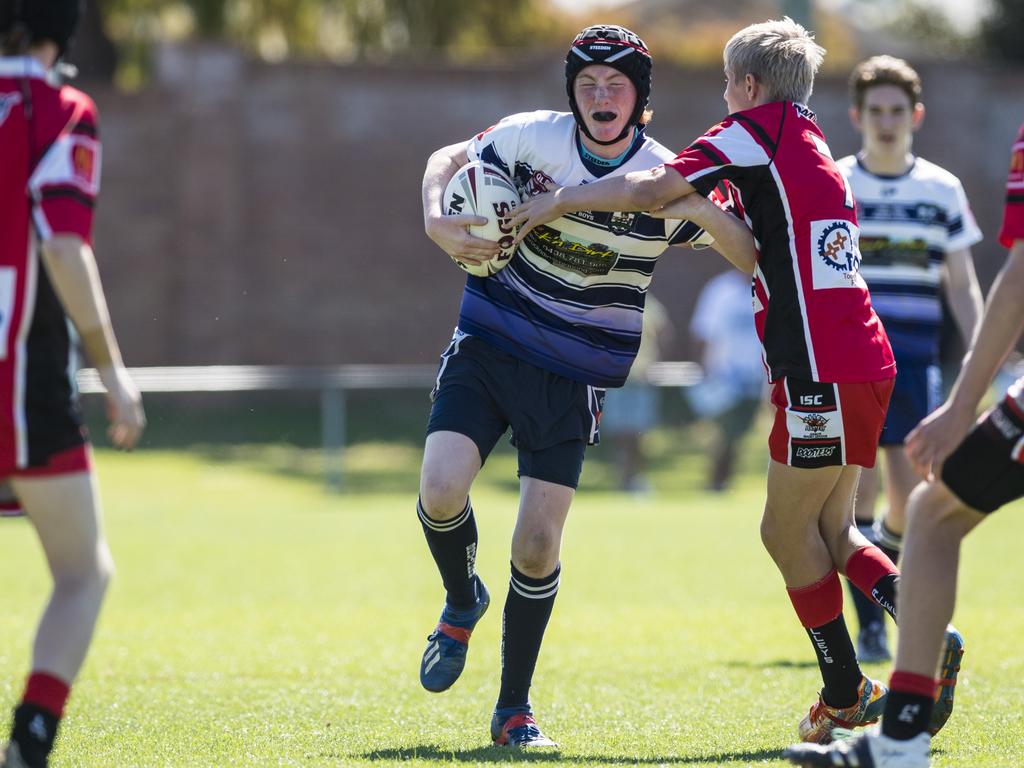 Ned Page with the ball for Brothers against Valleys in under-13 boys Toowoomba Junior Rugby League grand final at Clive Berghofer Stadium, Saturday, September 11, 2021. Picture: Kevin Farmer