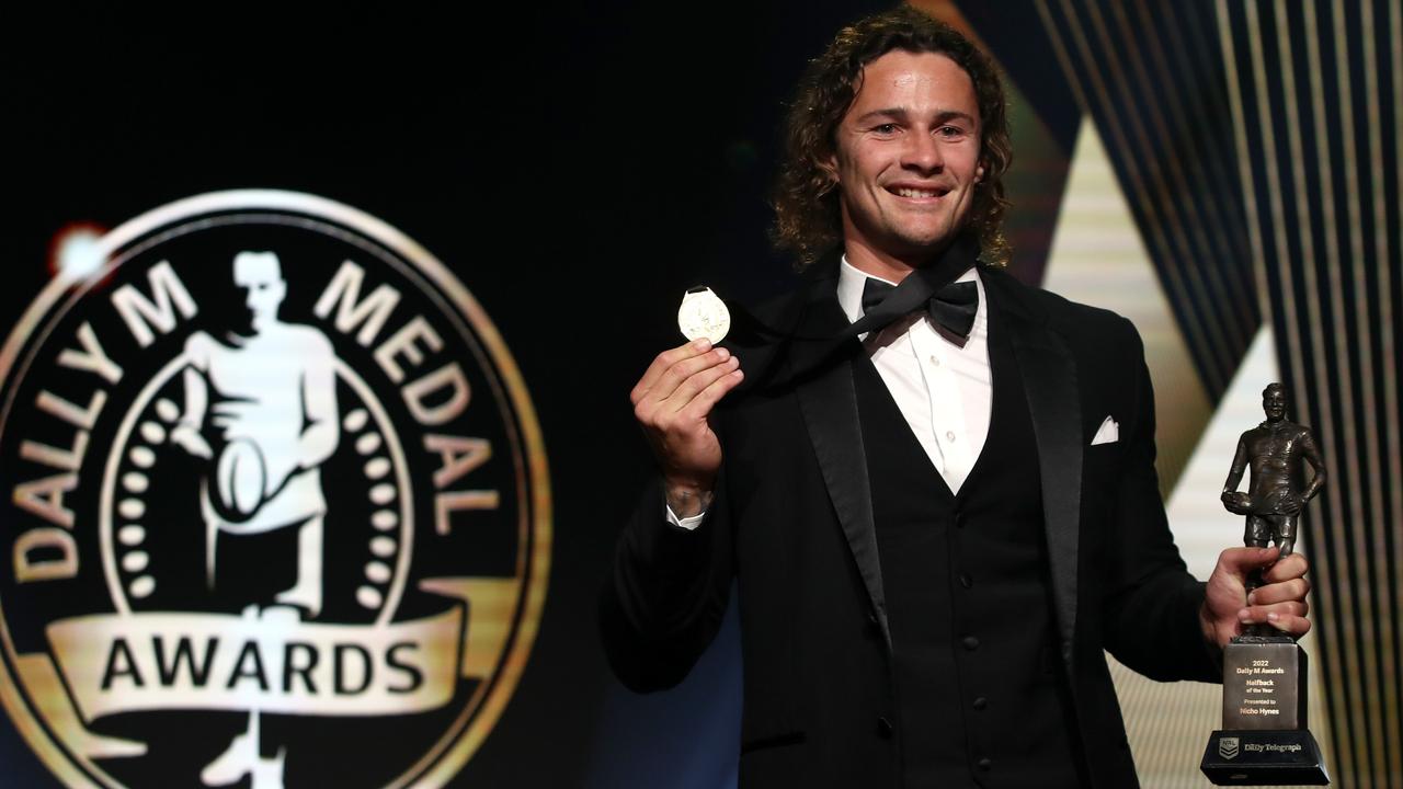SYDNEY, AUSTRALIA - SEPTEMBER 28: 2022 NRL Dally M medallist Nicholas Hynes poses for a photo during the 2022 Dally M Awards at The Winx Stand, Royal Randwick Racecourse on September 28, 2022 in Sydney, Australia. (Photo by Jason McCawley/Getty Images)