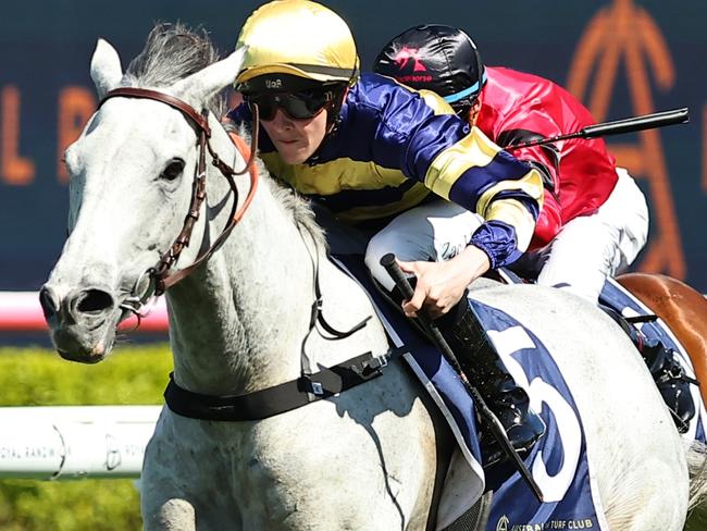 SYDNEY, AUSTRALIA - SEPTEMBER 21: Zac Lloyd riding Floating wins Race 3ÃÂ Peachester Lodge Shoot Out Mile during "Sydney Surf To Turf Day" - Sydney Racing at Royal Randwick Racecourse on September 21, 2024 in Sydney, Australia. (Photo by Jeremy Ng/Getty Images)