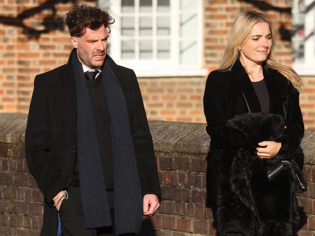 Jordan North and Sian Welby attend the funeral for singer Liam Payne. Picture: Getty Images