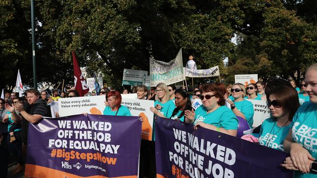 Childcare workers will walk off the job again on Wednesday. Picture: Luke Bowden