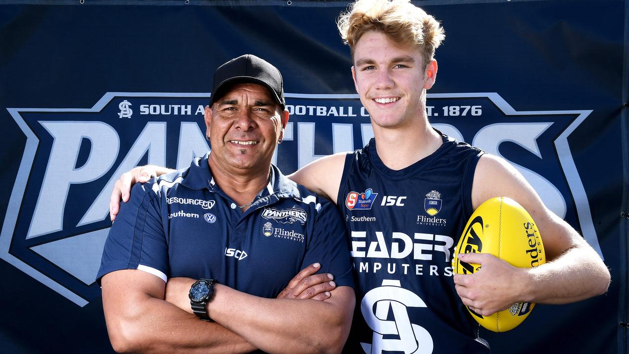 Horne-Francis with dad Fabian when he was at South Adelaide. Picture: Mark Brake