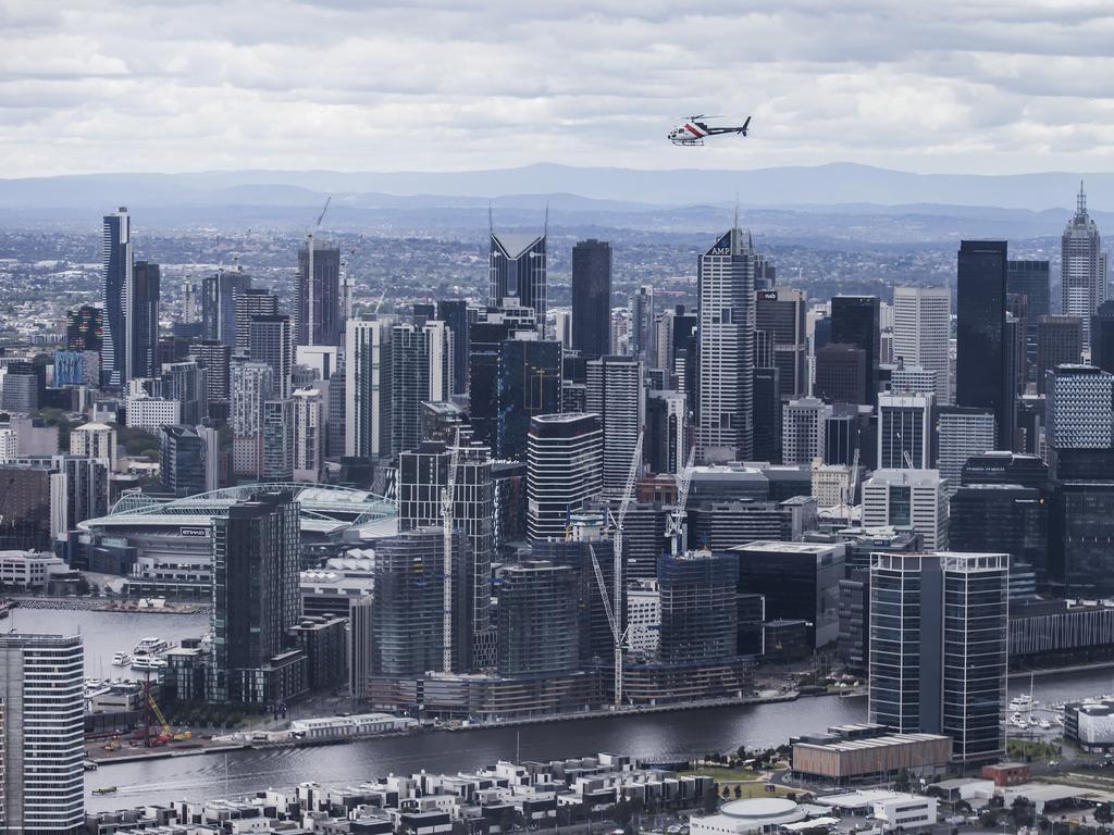 Racegoers head to Flemington in style aboard a race day Heli-Serv chopper. Picture: Sarah Matray