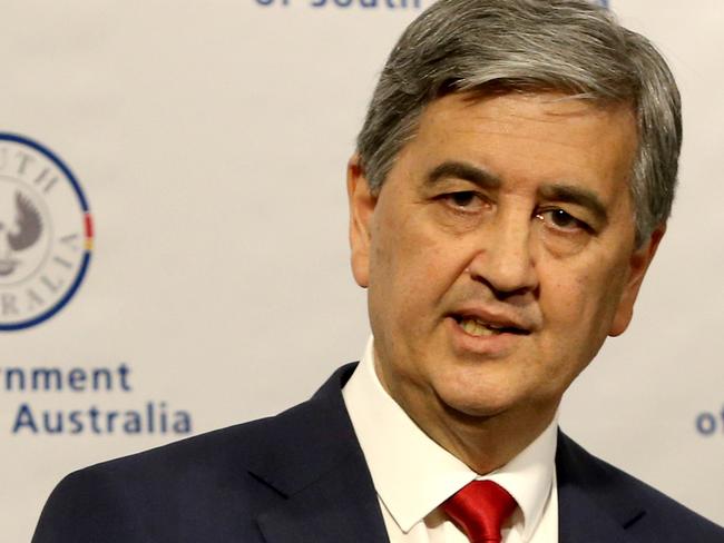 South Australian Treasurer Rob Lucas speaks to the media during a press conference in Adelaide, Thursday, May 23, 2019. Mr Lucas announced new fees, fines and charges in this years state budget. (AAP Image/Kelly Barnes) NO ARCHIVING