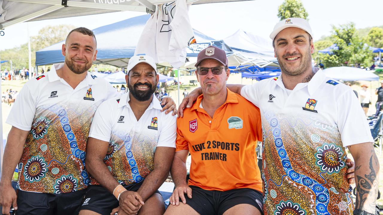 Jaydon Dos Adams Memorial team members (from left) Daniel Jennings, Harold Mosby, David Pocock and Travis Hill at the Warriors Reconciliation Carnival at Jack Martin Centre, Saturday, January 25, 2025. Picture: Kevin Farmer