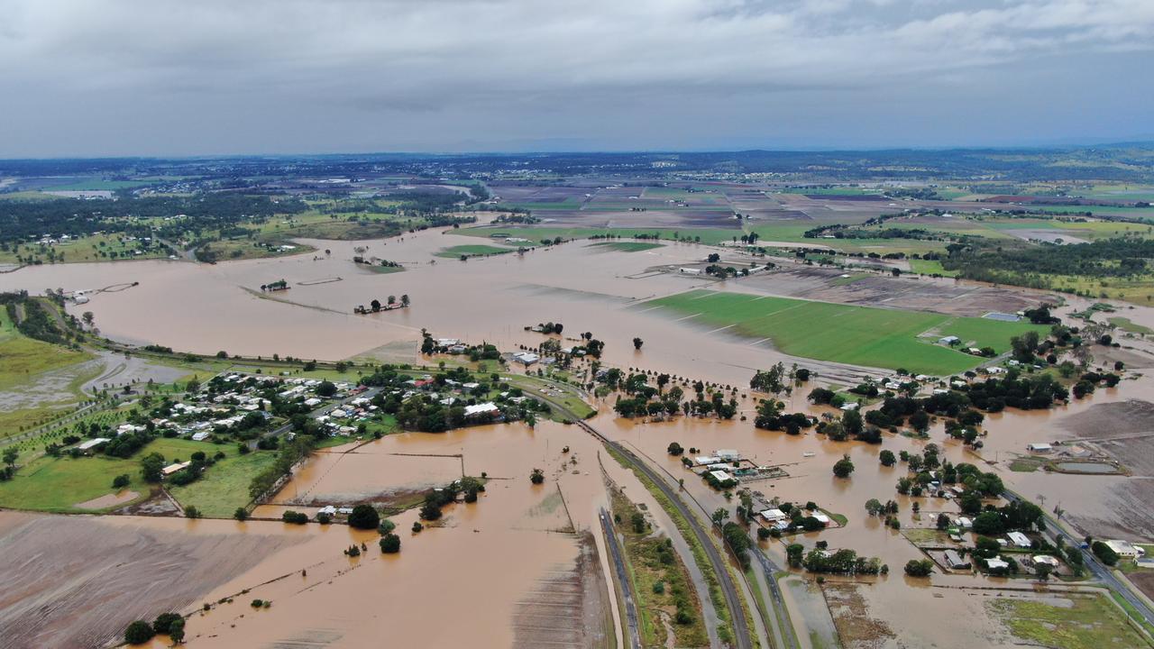 A view from above of a flooded Grantham on Sunday, February 27, 2022. Photo: Joe Kluck.