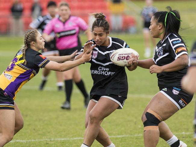 Gatton player Natalia Webb (left) and Erikana Dean of Oakey. Picture: Kevin Farmer.