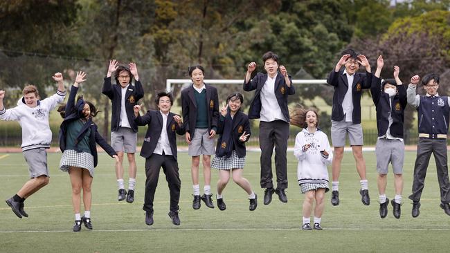 Balwyn High School students celebrating their end of VCE exams. Picture: Alex Coppel