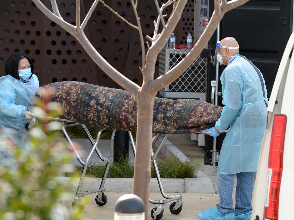 A body is removed from Epping Gardens Aged Care. Picture: NCA NewsWire/Andrew Henshaw