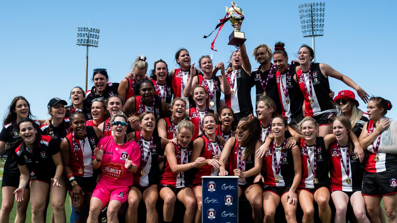 Cairns Saints Women, winners of the Chemist Warehouse 2021 AFL Cairns Women. Picture: Emily Barker.