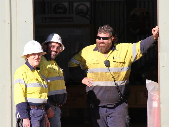 Jen Stewart, Matthew Turner and Shane 'Nugget' Aylet at The Granites Mine mill, Tanami Mine, Northern Territory, August 2024. Picture: Gera Kazakov