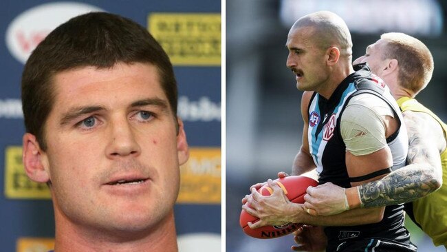 Jonathan Brown (left) believes Port Adelaide has been treated harshly in the AFL finals draw. Photos: Getty Images